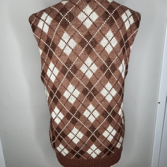 Vintage Grubb Stuff Argyle Brown Tan Sweater Vest Size Large - Picture 5 of 7